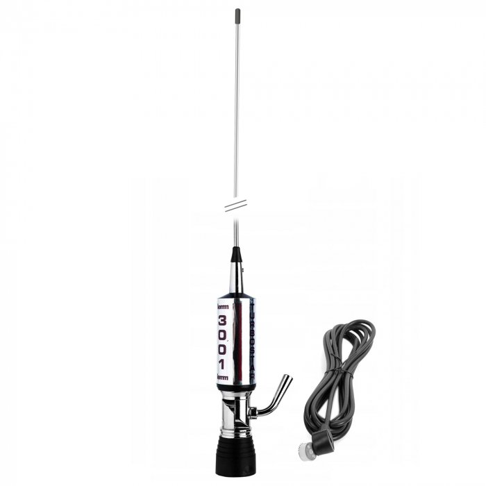 Antena CB LEMM TURBOSTAR SILVER AT-3001-S, 200 cm, cu cablu RG58 4 m si mufa PL259-GR, 26,5 - 28 MHz, rabatabila, fabricata in Italia [1]