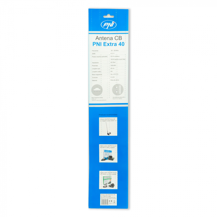 Antena CB PNI Extra 40, cu magnet inclus, lungime 45 cm, 30W, 26-30MHz, SWR 1.0, fibra de sticla [1]