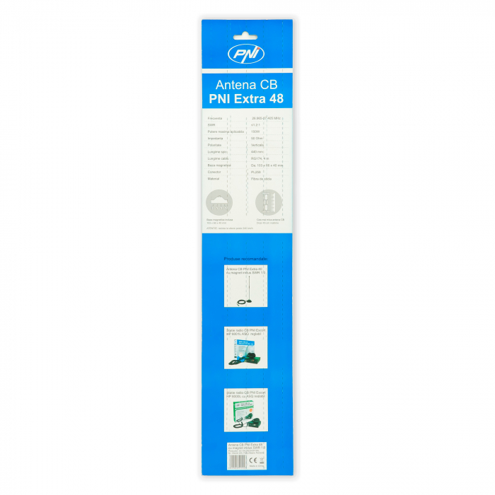 Antena CB PNI Extra 48, cu magnet inclus, 45 cm, 26-30MHz, 150W, SWR 1.0, fibra de sticla [1]