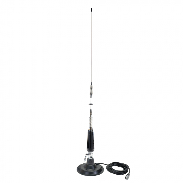 Antena CB PNI LED 850 rabatabila cu baza magnetica 145 mm, 85 cm lungime, 26-28 MHz, 300 Watt, ilumineaza in timpul emisiei, tip filet PL, fara accesorii [1]