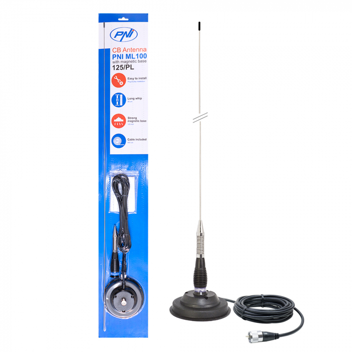 Antena CB PNI ML100, lungime 100 cm, 26-30MHz,250W, magnet 125mm inclus [8]