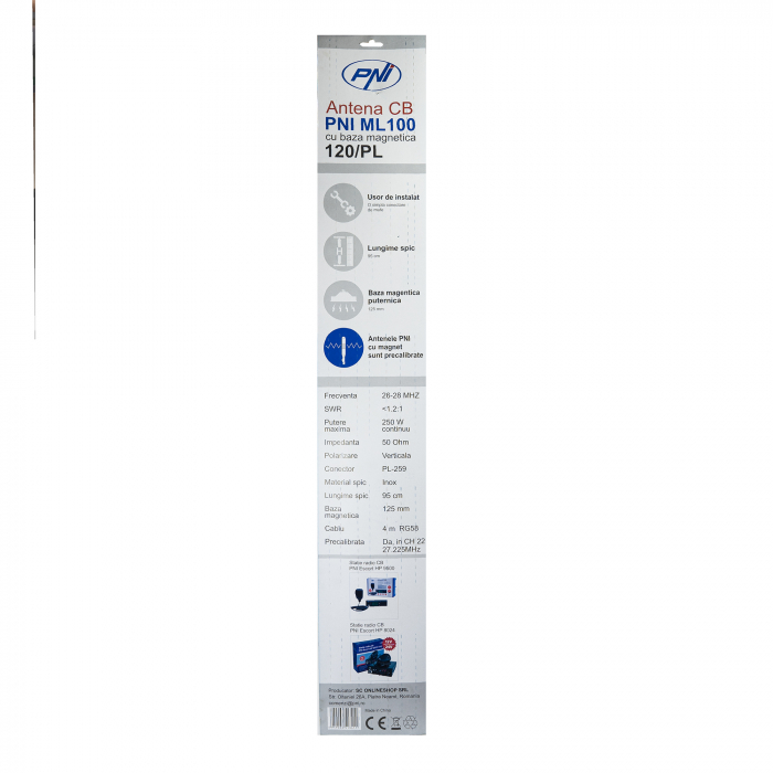 Antena CB PNI ML100, lungime 100 cm, 26-30MHz,250W, magnet 125mm inclus [6]
