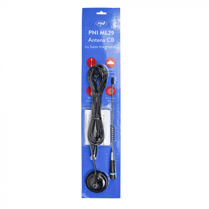 Antena CB PNI ML29 lungime 34 cm, cu magnet inclus diametru 70 mm si cablu RG58 [1]