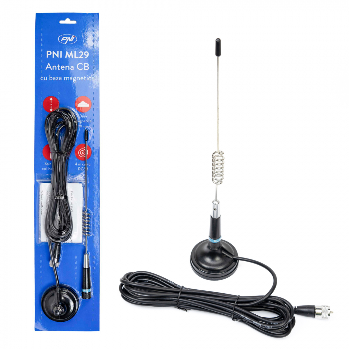 Antena CB PNI ML29 lungime 34 cm, cu magnet inclus diametru 70 mm si cablu RG58 [10]