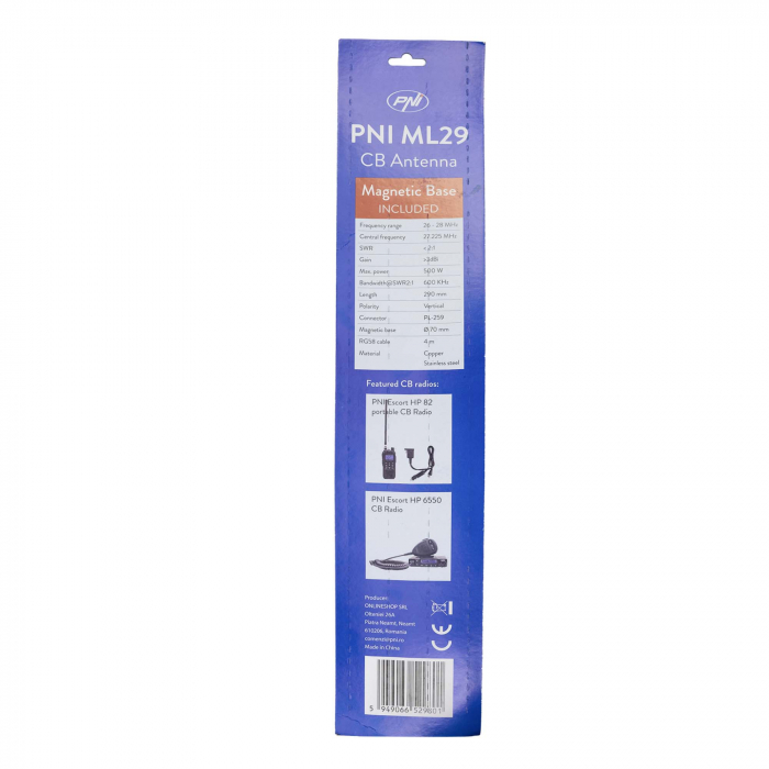 Antena CB PNI ML29 lungime 34 cm, cu magnet inclus diametru 70 mm si cablu RG58 [2]