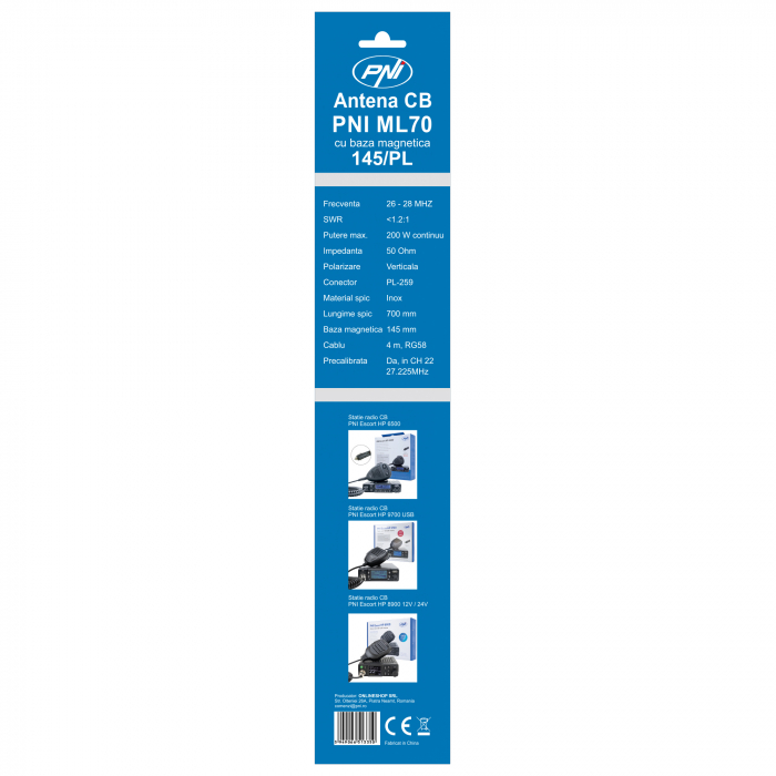 Antena CB PNI ML70 lungime 70cm, 26-30MHz, 200W, magnet 145 mm inclus [7]