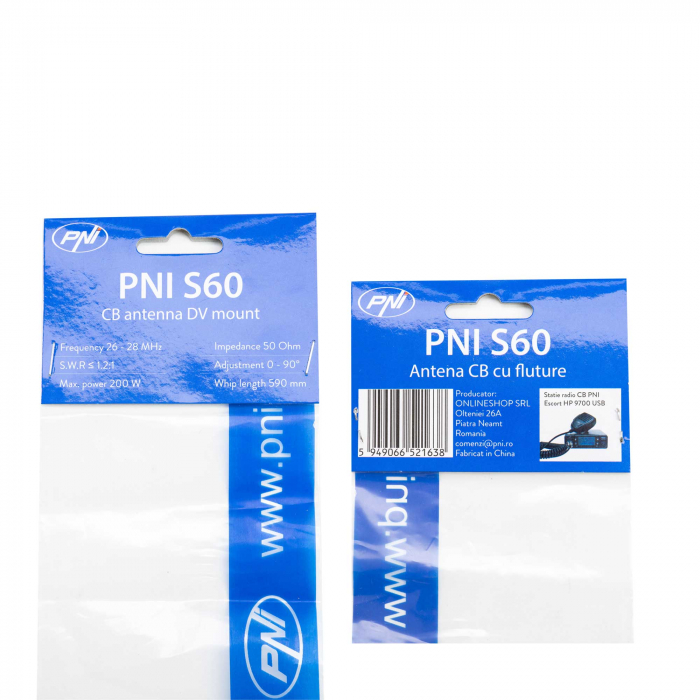 Antena CB PNI S60 cu fluture, lungime spic 59 cm, cu montura, cablu 4 m si mufa PL, fibra de sticla [7]