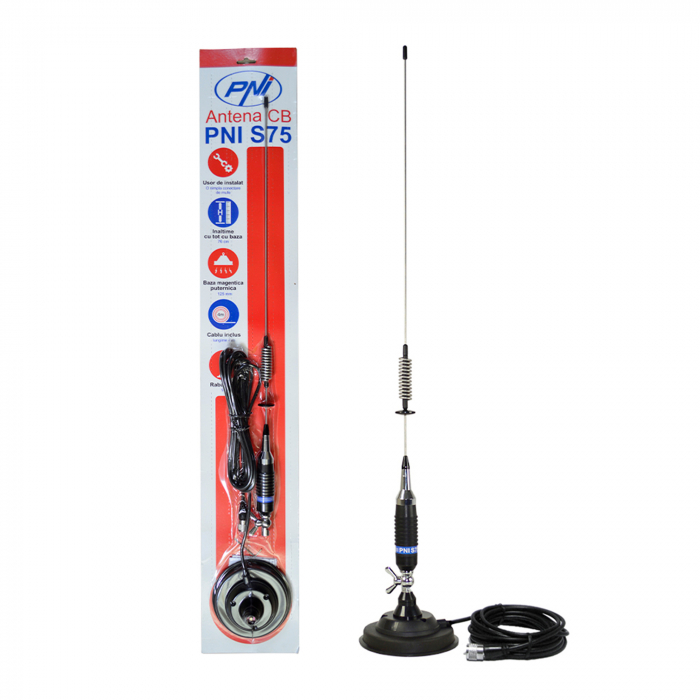 Antena CB PNI S75 cu fluture, 26-28MHz, lungime spic 54 cm, magnet 125mm inclus [7]