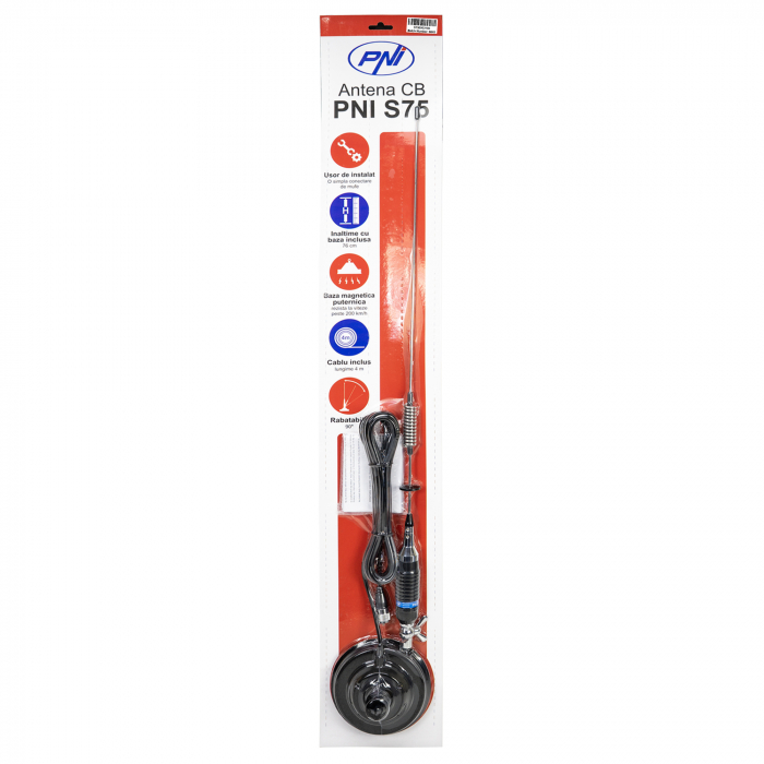 Antena CB PNI S75 cu fluture, 26-28MHz, lungime spic 54 cm, magnet 125mm inclus [9]