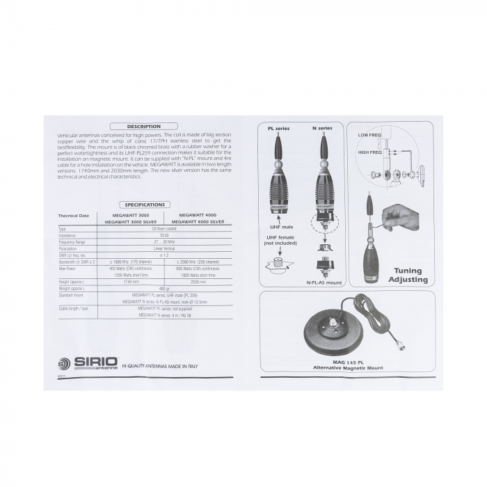 Antena CB Sirio Megawatt 4000 PL, 203.5cm fara cablu [7]