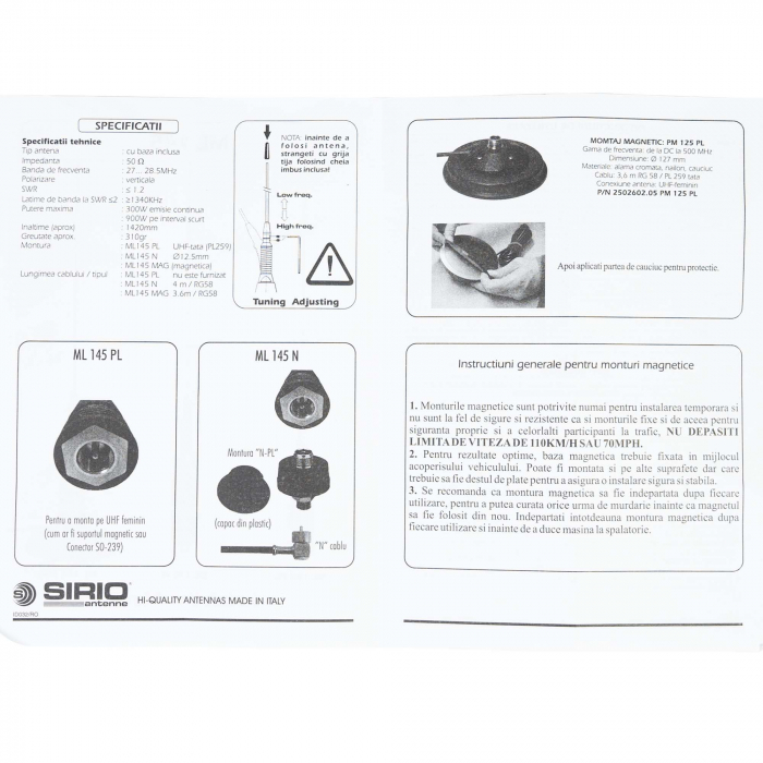 Antena CB Sirio ML145 cu filet PL, lungime 145 cm, 27 - 28.5 MHz, 900W, fara cablu [4]