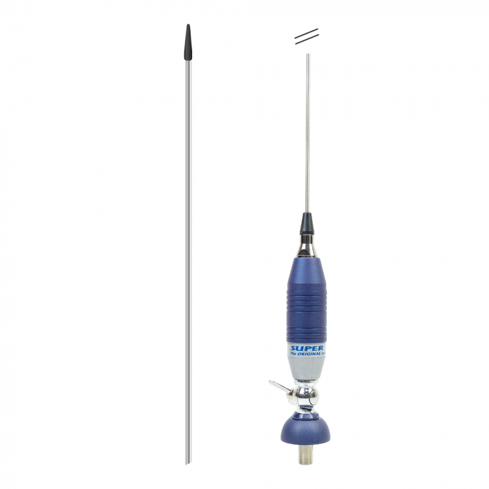 Antena CB Sirio SUPER 9 cu fluture, lungime 155 cm, 27 - 28.5 MHz, 250W, montura, cablu RG58 de 4m si mufa PL259 incluse [1]