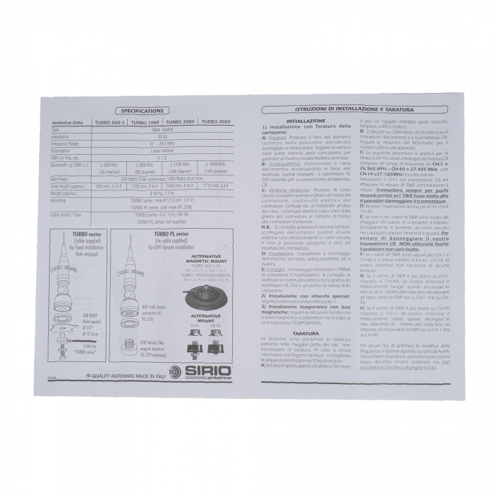 Antena CB Sirio Turbo 3000PL Blue Line Cod 2202405.41 fara cablu [10]