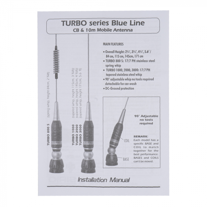 Antena CB Sirio Turbo 3000PL Blue Line Cod 2202405.41 fara cablu [8]