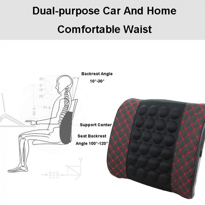 Aparat electric masaj lombar si cervical, pentru scaun auto, alimentare la bricheta, Negru-Rosu [7]