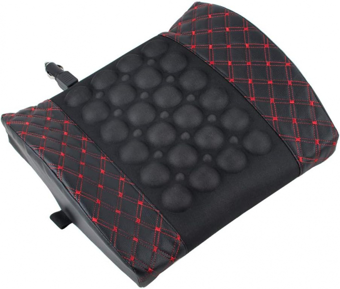 Aparat electric masaj lombar si cervical, pentru scaun auto, alimentare la bricheta, Negru-Rosu [9]