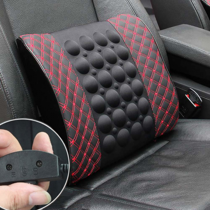 Aparat electric masaj lombar si cervical, pentru scaun auto, alimentare la bricheta, Negru-Rosu [1]