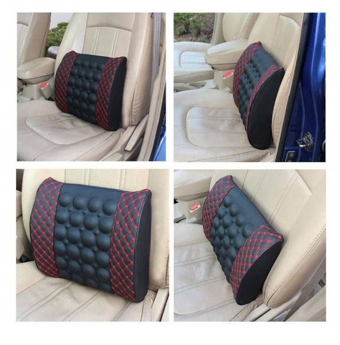 Aparat electric masaj lombar si cervical, pentru scaun auto, alimentare la bricheta, Negru-Rosu [3]