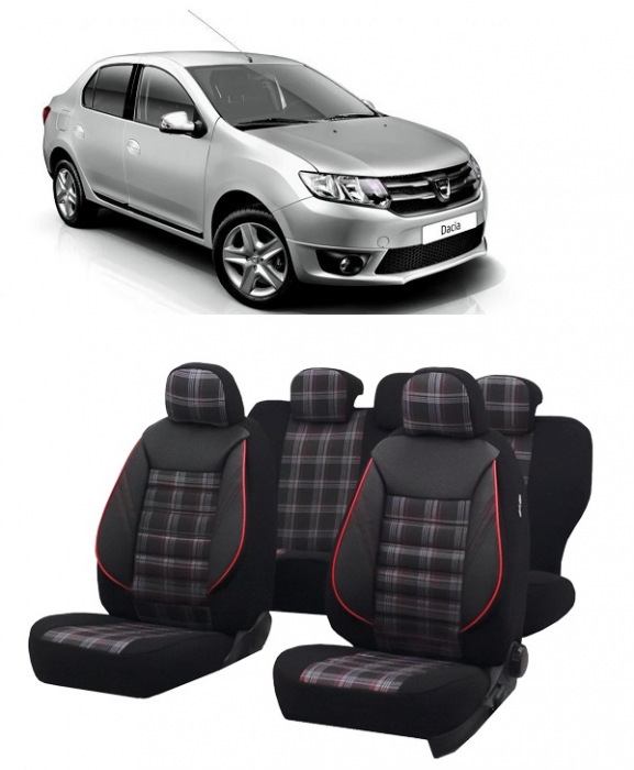 Set huse scaune Dacia Logan 2012-2020 Piele + Textil (Compatibile cu sistem AIRBAG) [1]