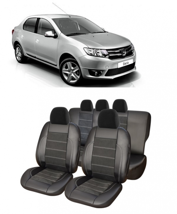 Set huse scaune Dacia Logan 2012-2020 Piele Alcantara (Compatibile cu sistem AIRBAG) [1]