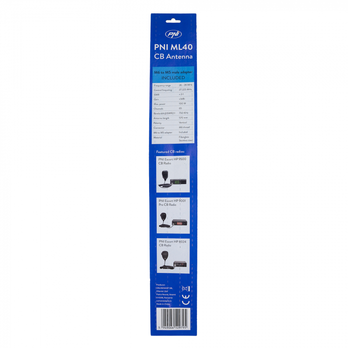 Bax 50 bucati antene CB PNI ML40, lungime 57 cm, cu adaptor filetat tata-tata M6 la M5 inclus [6]