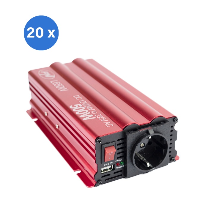 Bax cu 20 bucati invertor de tensiune PNI L650W alimentare duala 12V/24V, iesire 230V, 500W, sinus modificat, mufa USB 5V 500mAh, cu clesti alimentare si mufa de bricheta inclusa [13]