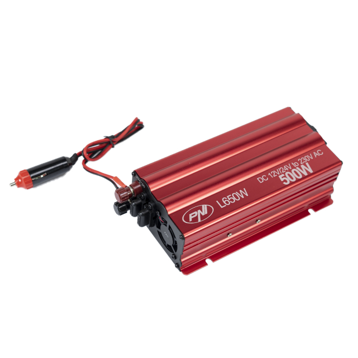 Bax cu 20 bucati invertor de tensiune PNI L650W alimentare duala 12V/24V, iesire 230V, 500W, sinus modificat, mufa USB 5V 500mAh, cu clesti alimentare si mufa de bricheta inclusa [10]