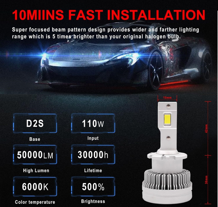 Set 2 Becuri auto LED D2S 12-24V, 6000K, 50000LM cu CANBUS [2]