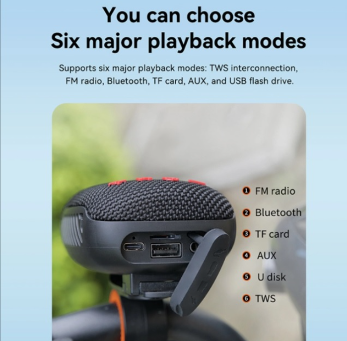 Boxă Bluetooth portabilă cu radio, card de memorie, AUX, USB și suport pentru bicicletă și motocicletă, Neagră [6]