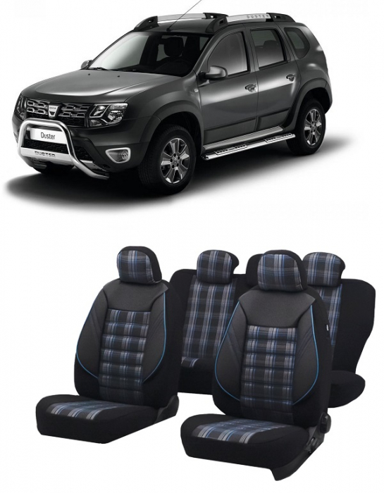 Set huse scaune compatibile Dacia Duster 2010-2017 Piele + Textil (Compatibile cu sistem AIRBAG) [1]