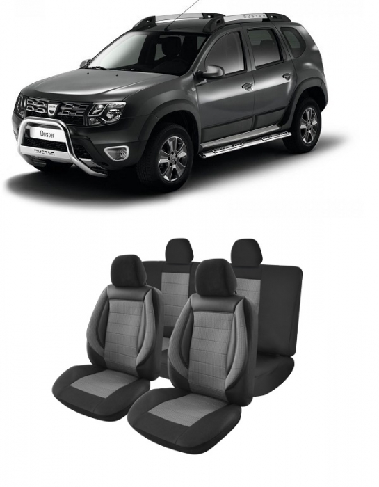 Set huse scaune compatibile Dacia Duster 2010-2017 Piele + Textil (Compatibile cu sistem AIRBAG) [1]