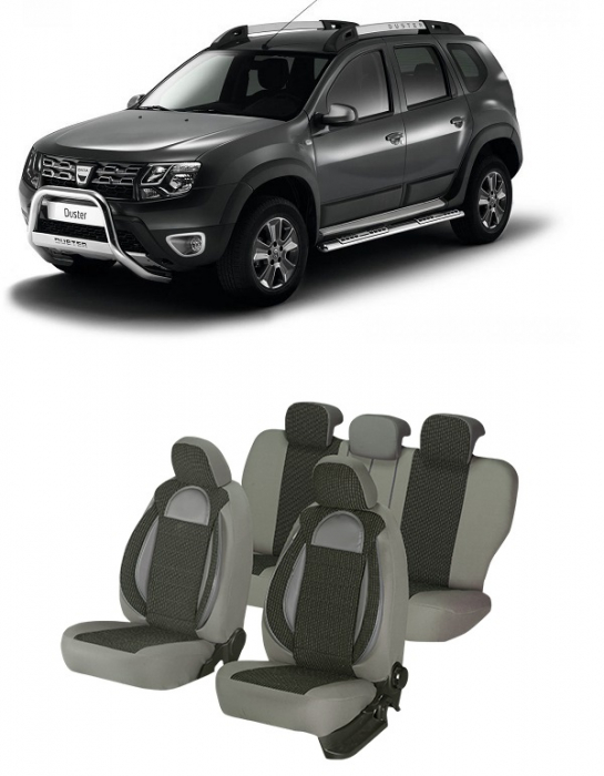 Set huse scaune compatibile Dacia Duster 2010-2017 Piele + Textil (Compatibile cu sistem AIRBAG) [1]