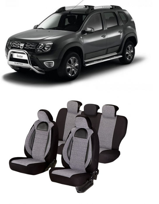 Set huse scaune compatibile Dacia Duster 2010-2017 Piele + Textil (Compatibile cu sistem AIRBAG) [1]