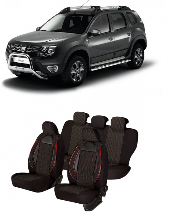 Set huse scaune compatibile Dacia Duster 2010-2017 Piele + Textil (Compatibile cu sistem AIRBAG) [1]
