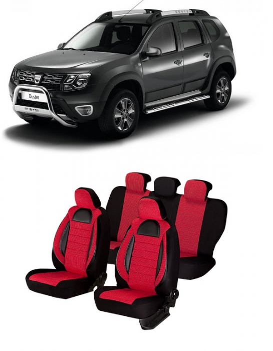 Set huse scaune compatibile Dacia Duster 2010-2017 Piele + Textil (Compatibile cu sistem AIRBAG) [1]