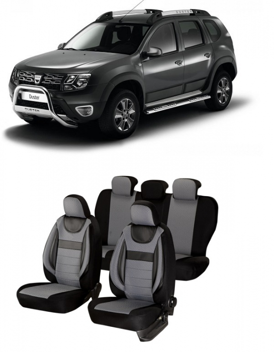 Set huse scaune compatibile Dacia Duster 2010-2017 Piele + Textil (Compatibile cu sistem AIRBAG) [1]