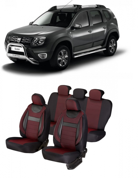 Set huse scaune compatibile Dacia Duster 2010-2017 Piele + Textil (Compatibile cu sistem AIRBAG) [1]
