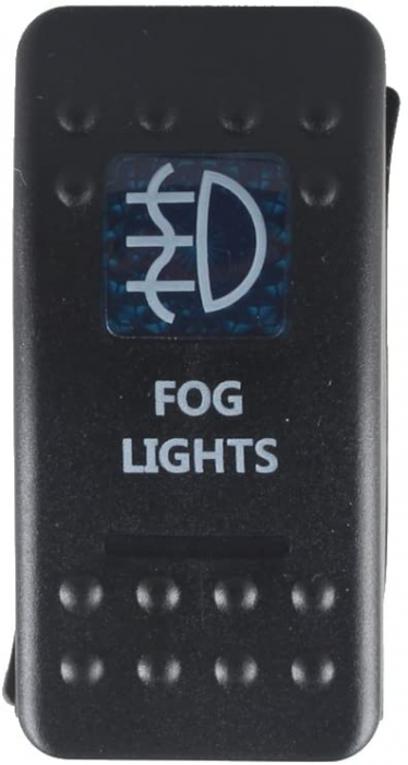 Buton comutator Intrerupator ON/OFF "FOG LIGHTS" cu martor luminos albastru - 12V/24V, rezistent la apă [5]