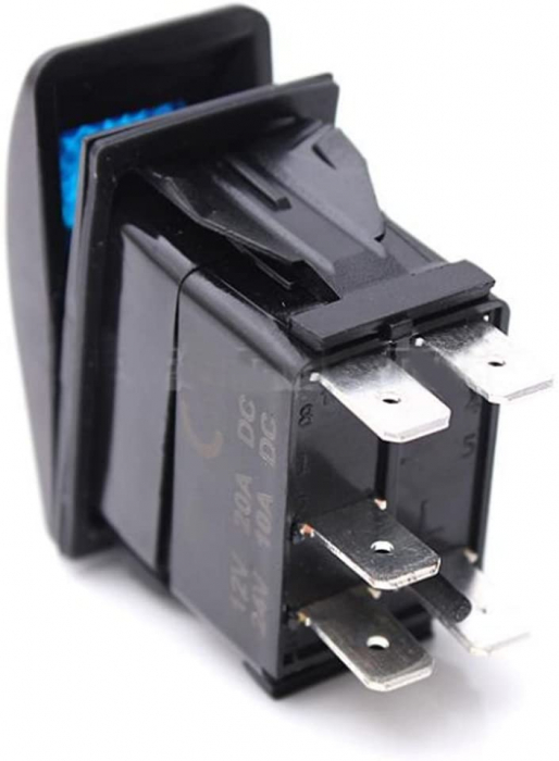 Buton comutator Intrerupator ON/OFF "FOG LIGHTS" cu martor luminos albastru - 12V/24V, rezistent la apă [6]