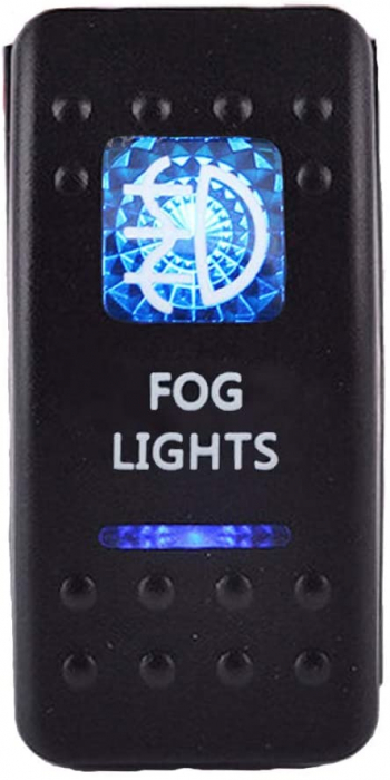 Buton comutator Intrerupator ON/OFF "FOG LIGHTS" cu martor luminos albastru - 12V/24V, rezistent la apă [8]