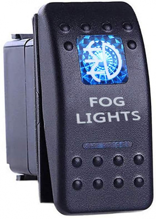 Buton comutator Intrerupator ON/OFF "FOG LIGHTS" cu martor luminos albastru - 12V/24V, rezistent la apă [2]