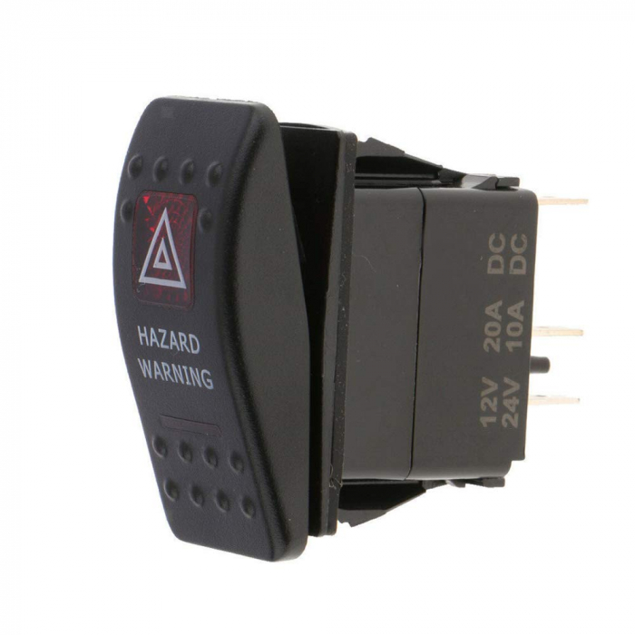 Buton comutator Intrerupator ON/OFF "HAZARD WARNING" cu martor luminos roșu - 12V/24V, rezistent la apă [2]