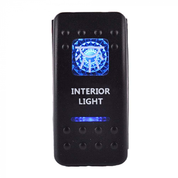 Buton comutator Intrerupator ON/OFF "INTERIOR LIGHT" cu martor luminos albastru - 12V/24V, rezistent la apă [2]