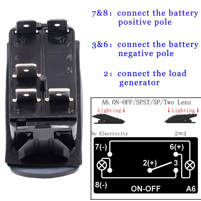 Buton comutator Intrerupator ON/OFF "LOW BEAM" cu martor luminos roșu - 12V/24V, rezistent la apă [8]
