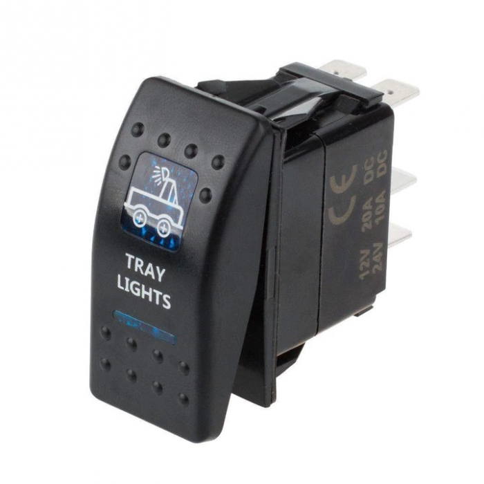 Buton comutator Intrerupator ON/OFF "TRAY LIGHTS" cu martor luminos albastru - 12V/24V, rezistent la apă [7]