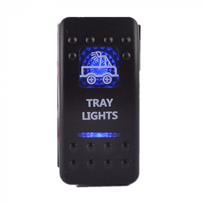 Buton comutator Intrerupator ON/OFF "TRAY LIGHTS" cu martor luminos albastru - 12V/24V, rezistent la apă [2]