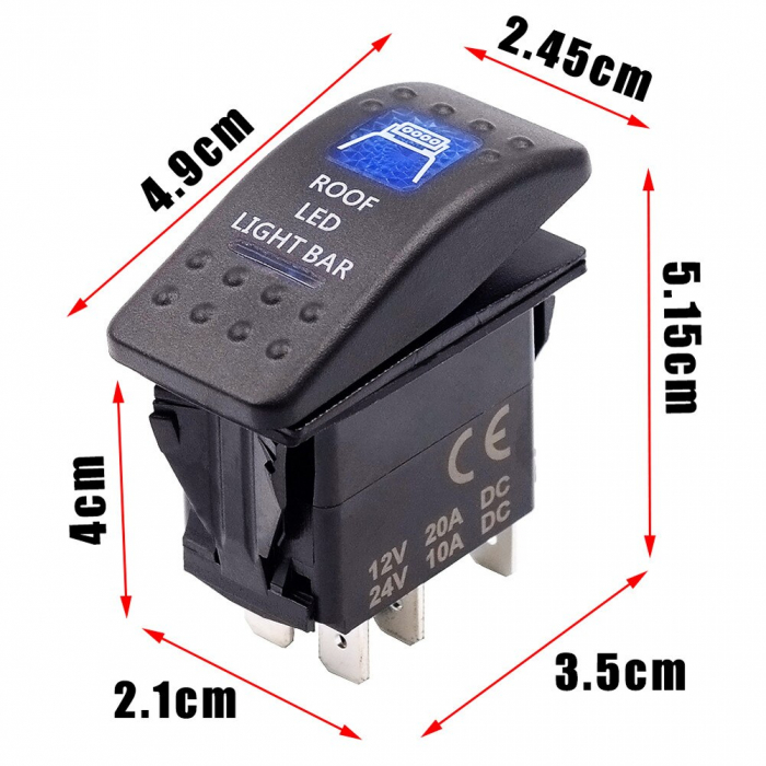 Buton  Intrerupator, Comutator, ON OFF, Auto, 12V 24V, cu LED Panou, Lumina Albastra, ROOF LED LIGHT BAR [11]