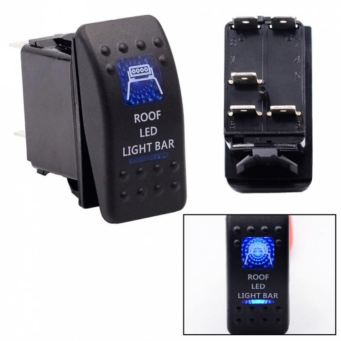 Buton  Intrerupator, Comutator, ON OFF, Auto, 12V 24V, cu LED Panou, Lumina Albastra, ROOF LED LIGHT BAR [10]