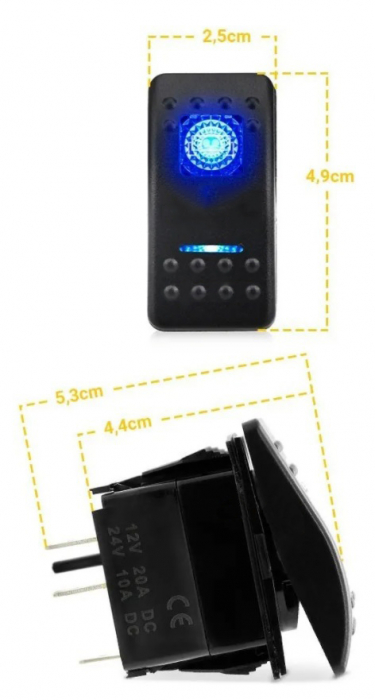 Buton  Intrerupator, Comutator, ON OFF, Auto, 12V 24V, cu LED Panou, Lumina Albastra, WORK LAMP [6]