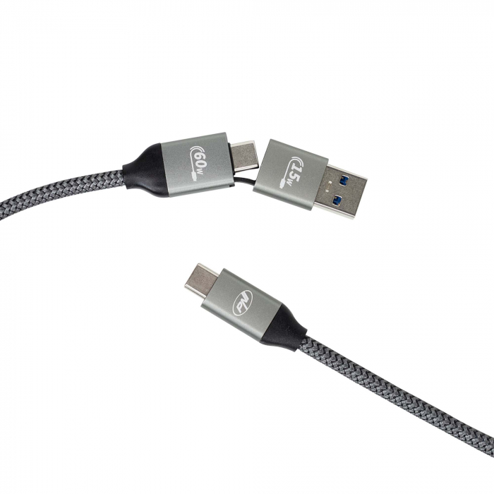 Cablu date si incarcare PNI CD600 USB Type-C la Type-C 60W + adaptor USB Type-C la USB-A, lungime 1m [11]